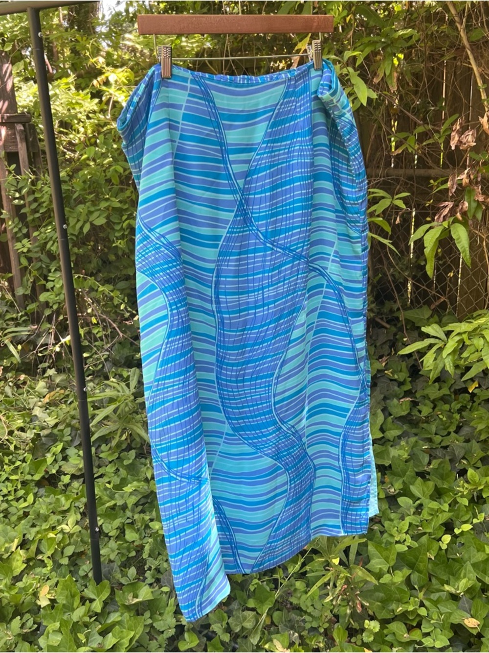 Ashley Stewart Blue & Aqua Striped Maxi Skirt